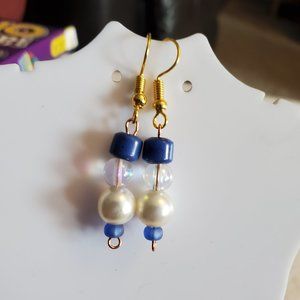 Gold Tone Hook Stone and Glass Dangle Earrings Tony Alexander Jewelry Artisan